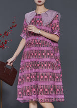 Load image into Gallery viewer, French Purple Peter Pan Collar Print Chiffon Dress Summer