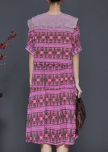 Load image into Gallery viewer, French Purple Peter Pan Collar Print Chiffon Dress Summer