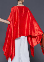 Load image into Gallery viewer, French Red Embroidered Asymmetrical Design Silk Tops Smock Summer