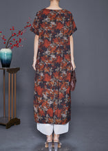 Load image into Gallery viewer, French Red Floral Patchwork Linen Straight Dress Summer