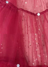 Load image into Gallery viewer, French Red Handmade Zircon Wrinkled Patchwork Tulle Skirt Spring