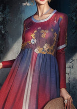 Load image into Gallery viewer, French Red O Neck Print Patchwork Cotton Maxi Dresses Long Sleeve