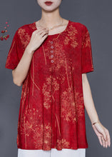 Load image into Gallery viewer, French Red Oversized Print Silk Shirt Top Summer