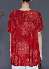 Load image into Gallery viewer, French Red Oversized Print Silk Shirt Top Summer