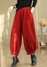 Load image into Gallery viewer, French Red Pockets Elastic Waist Corduroy Crop Pants Fall