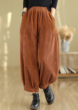 Load image into Gallery viewer, French Red Pockets Elastic Waist Corduroy Crop Pants Fall