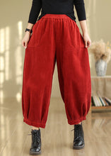 Load image into Gallery viewer, French Red Pockets Elastic Waist Corduroy Crop Pants Fall