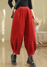 Load image into Gallery viewer, French Red Pockets Elastic Waist Corduroy Crop Pants Fall