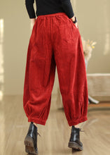 Load image into Gallery viewer, French Red Pockets Elastic Waist Corduroy Crop Pants Fall