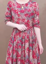 Load image into Gallery viewer, French Red Print Tie Waist Pockets Cotton Long Dress Spring