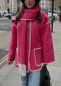 French Rose Pockets Patchwork Woolen Coat Fall