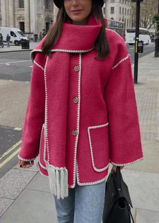 French Rose Pockets Patchwork Woolen Coat Fall