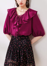 Load image into Gallery viewer, French Rose Ruffled Lace Up Silk Shirts Half Sleeve