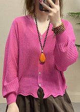 Load image into Gallery viewer, French Rose V Neck Button Ice Silk Knit Top Long Sleeve