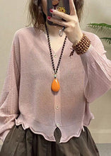 Load image into Gallery viewer, French Rose V Neck Button Ice Silk Knit Top Long Sleeve