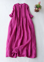 Load image into Gallery viewer, French Rose V Neck Wrinkled Pockets Patchwork Linen Dresses Summer