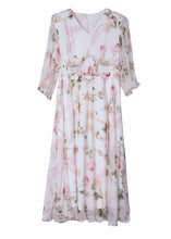 Load image into Gallery viewer, French Ruffled V Neck Print Chiffon Dresses Summer