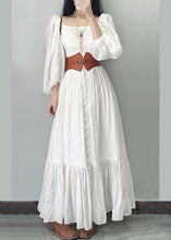 Load image into Gallery viewer, French Square Neck Bubble Sleeve White Vacation Dress