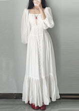 Load image into Gallery viewer, French Square Neck Bubble Sleeve White Vacation Dress