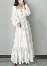 Load image into Gallery viewer, French Square Neck Bubble Sleeve White Vacation Dress