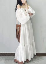 Load image into Gallery viewer, French Square Neck Bubble Sleeve White Vacation Dress