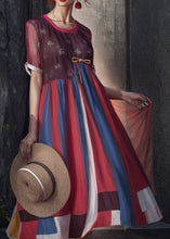 Load image into Gallery viewer, French Striped O Neck Patchwork Silk Dress Summer