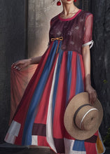 Load image into Gallery viewer, French Striped O Neck Patchwork Silk Dress Summer