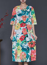 Load image into Gallery viewer, French V Neck Floral Print Silk Dress Half Sleeve