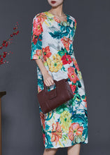 Load image into Gallery viewer, French V Neck Floral Print Silk Dress Half Sleeve