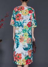 Load image into Gallery viewer, French V Neck Floral Print Silk Dress Half Sleeve