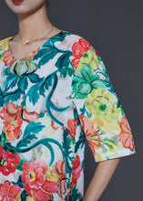 Load image into Gallery viewer, French V Neck Floral Print Silk Dress Half Sleeve