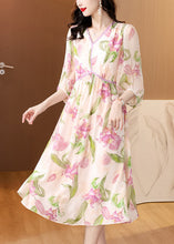 Load image into Gallery viewer, French V Neck Print Silk Dresses Lantern Sleeve