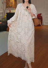 Load image into Gallery viewer, French Versatile Beige Hollow Out Lace Long Dress Summer