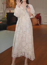 Load image into Gallery viewer, French Versatile Beige Hollow Out Lace Long Dress Summer