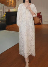 Load image into Gallery viewer, French Versatile Beige Hollow Out Lace Long Dress Summer