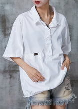 Load image into Gallery viewer, French White Drawstring Pocket Cotton Sweatshirts Tops Summer