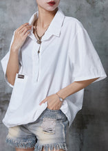 Load image into Gallery viewer, French White Drawstring Pocket Cotton Sweatshirts Tops Summer