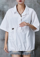 Load image into Gallery viewer, French White Drawstring Pocket Cotton Sweatshirts Tops Summer