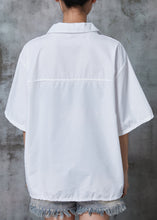 Load image into Gallery viewer, French White Drawstring Pocket Cotton Sweatshirts Tops Summer