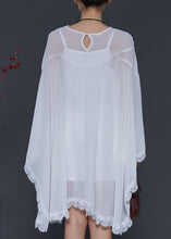 Load image into Gallery viewer, French White Embroidered Asymmetrical Chiffon UPF 50+ Shirt Summer