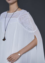 Load image into Gallery viewer, French White Embroidered Asymmetrical Chiffon UPF 50+ Shirt Summer