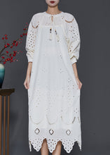 Load image into Gallery viewer, French White Hollow Out Cotton Long Dress Spring