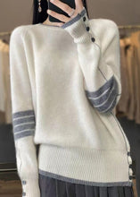 Load image into Gallery viewer, French White O Neck Button Cozy Cotton Knit Sweaters Long Sleeve