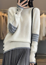 Load image into Gallery viewer, French White O Neck Button Cozy Cotton Knit Sweaters Long Sleeve