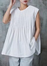 Load image into Gallery viewer, French White Oversized Wrinkled Cotton Tanks Sleeveless