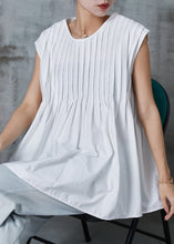 Load image into Gallery viewer, French White Oversized Wrinkled Cotton Tanks Sleeveless