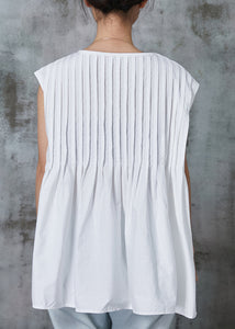 French White Oversized Wrinkled Cotton Tanks Sleeveless