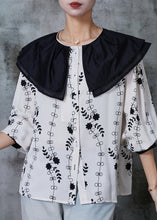 Load image into Gallery viewer, French White Peter Pan Collar Print Chiffon Shirt Top Summer