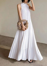 Load image into Gallery viewer, French White Pleated Hanging Neck Off Shoulder Long Dress Summer