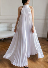 Load image into Gallery viewer, French White Pleated Hanging Neck Off Shoulder Long Dress Summer